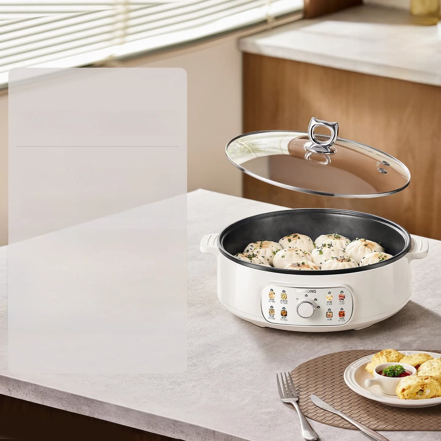 מחבת גריל חשמלית עם מכסה 1800W 3 מצבי חום Non-Stick