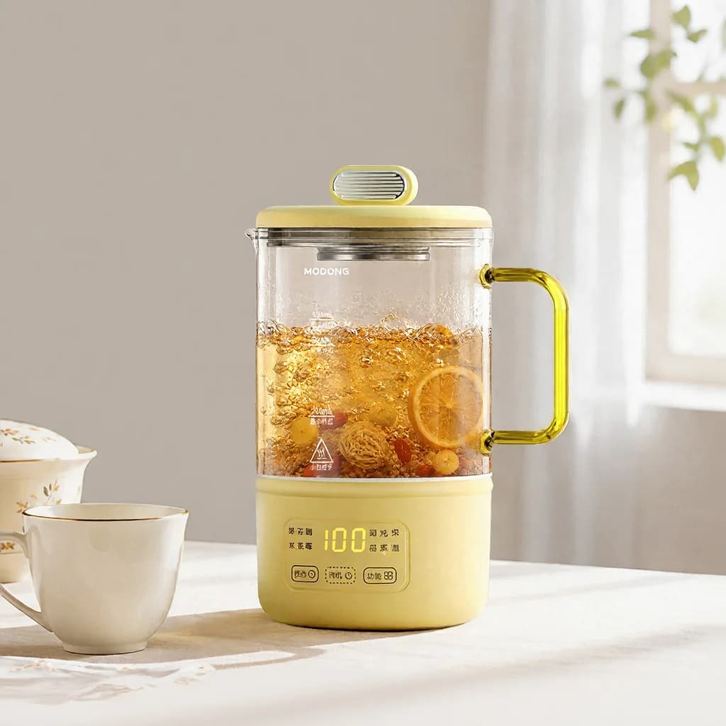 סיר בריאות חשמלי מזכוכית 600ml 500W עם שמירה על חום וטיימר