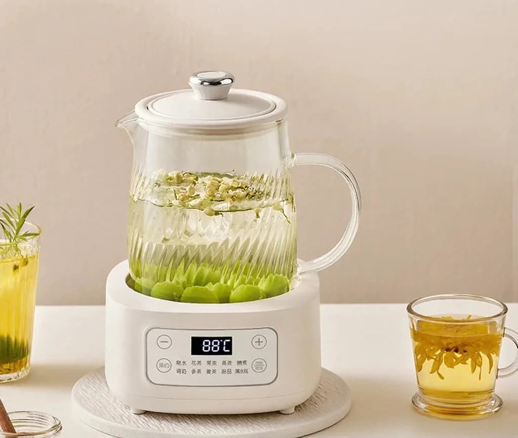קומקום בריאות חשמלי מזכוכית 1-1.5L עם מגע להכנת תה