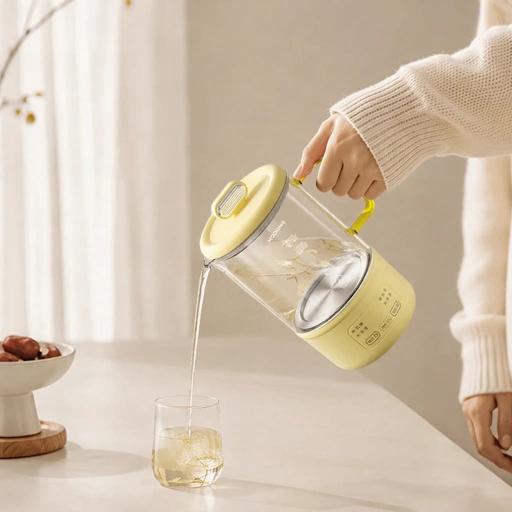 סיר בריאות חשמלי מזכוכית 600ml 500W עם שמירה על חום וטיימר