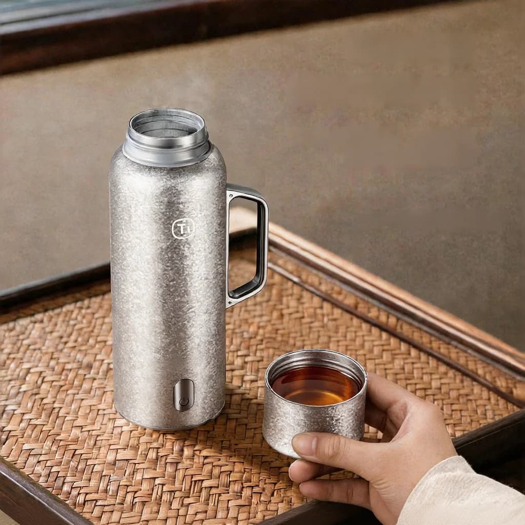 כוס מחוממת מבודדת מטיטניום עם ידית 680ml בקופסת מתנה