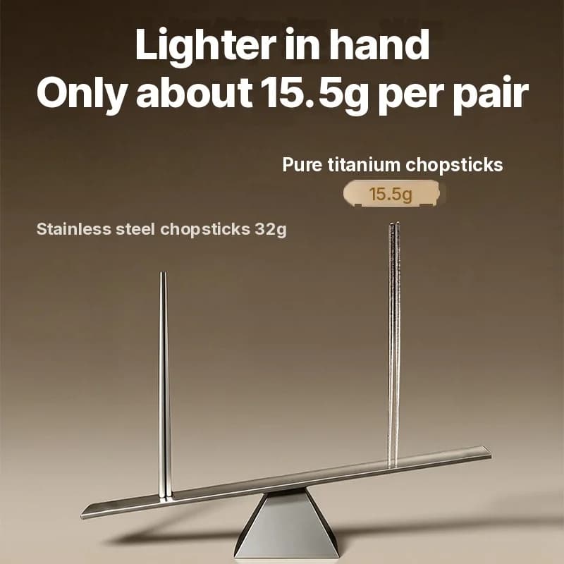 סט מקלות אכילה מטיטניום טהור, 5 זוגות, 23cm, ליטוש מראה