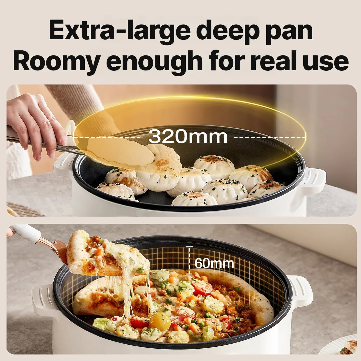 מחבת גריל חשמלית עם מכסה 1800W 3 מצבי חום Non-Stick