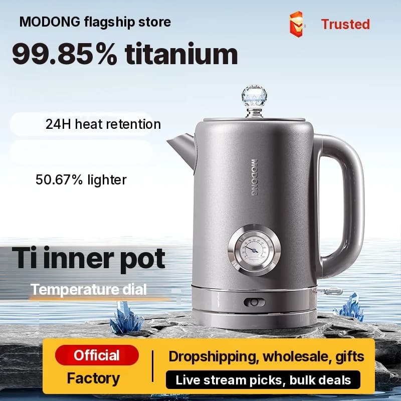 קומקום חשמלי טיטניום טהור 1.8L עם תצוגת טמפרטורה