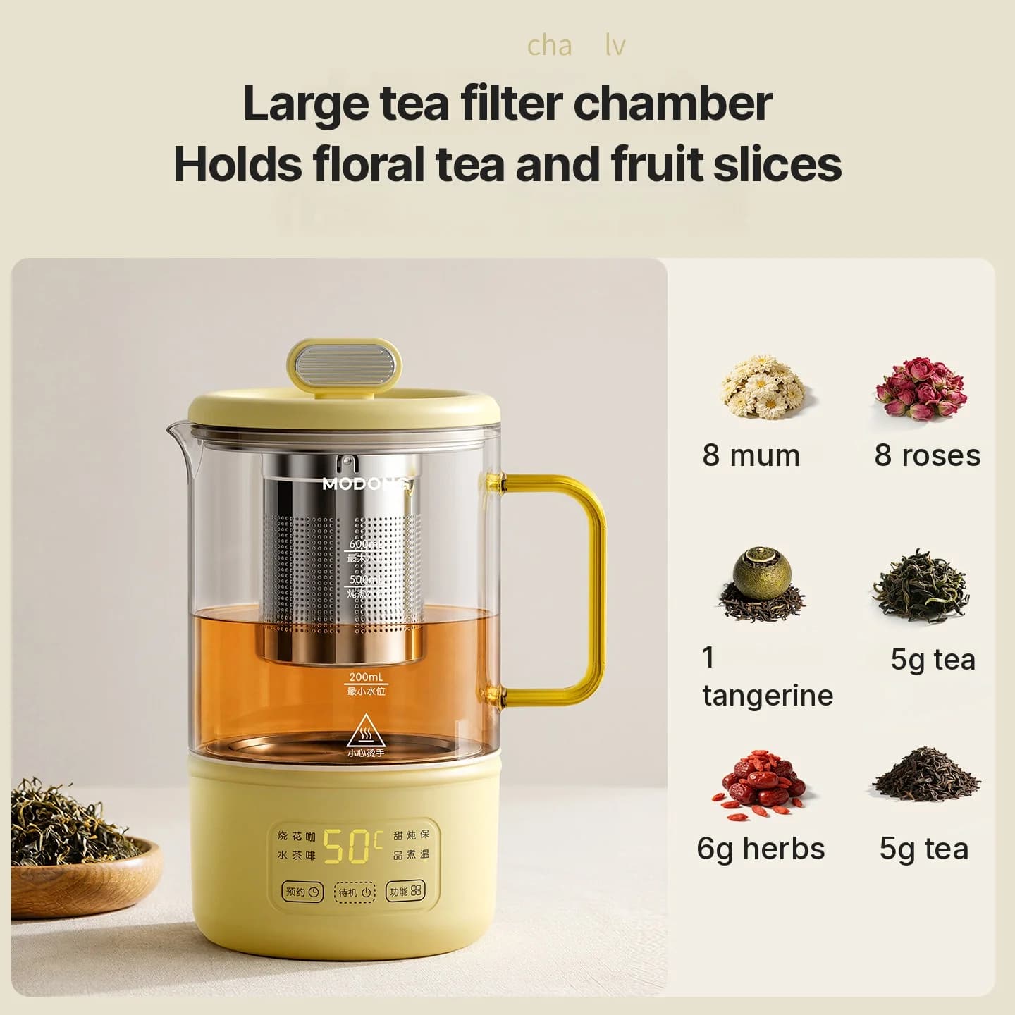סיר בריאות חשמלי מזכוכית 600ml 500W עם שמירה על חום וטיימר