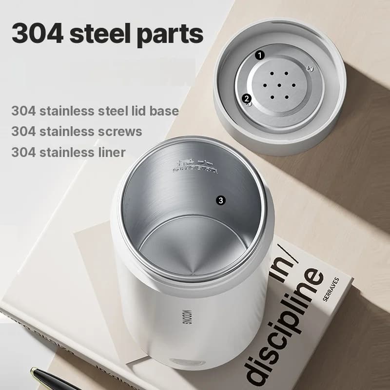 כוס חימום חשמלית ניידת למים 304 בטנה 300ml