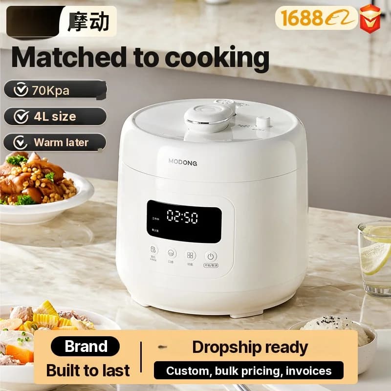 סיר לחץ חשמלי 4L עם בטנת קרמיקה, 800W, טיימר 17-24H