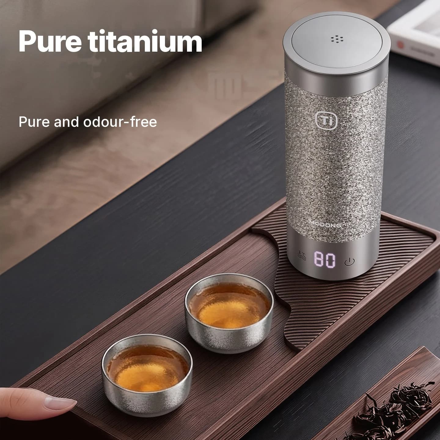סט כוסות גונגפו לתה מטיטניום טהור 55ml בעבודת יד, גימור חלק